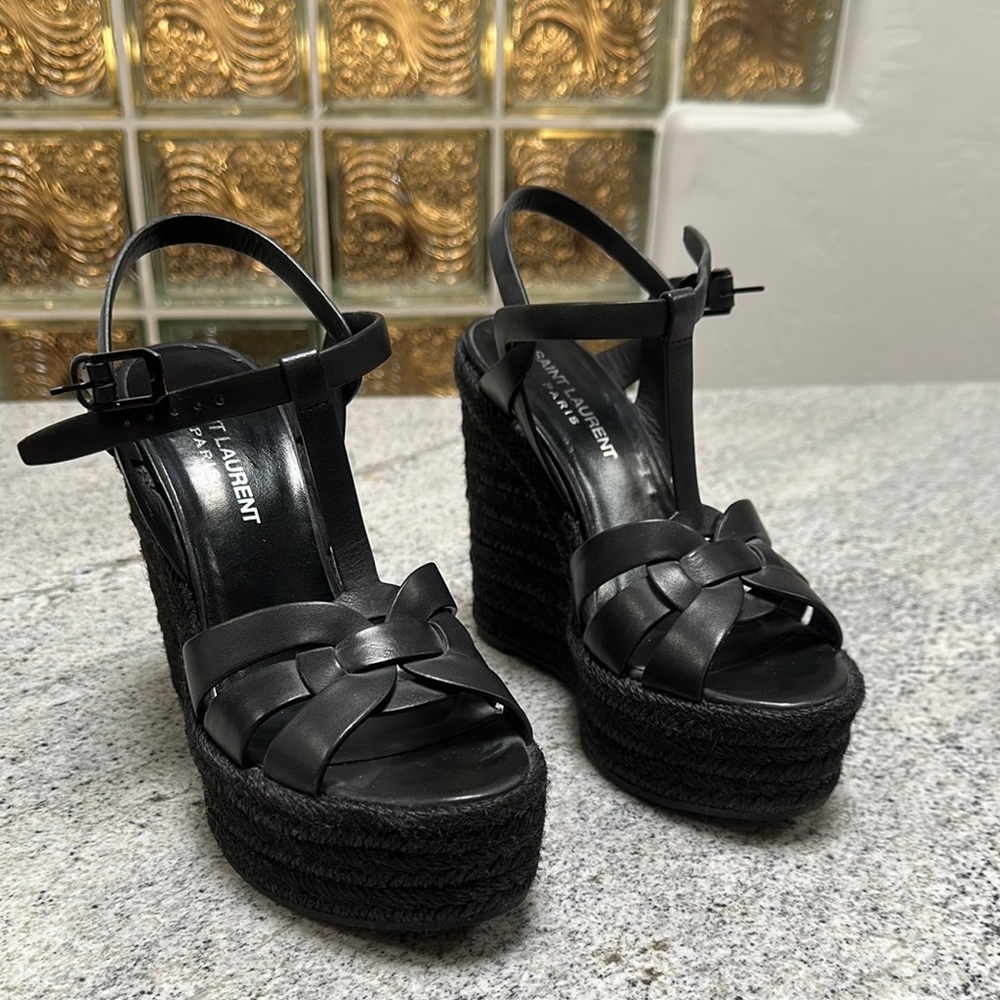 Saint Laurent Black Wedge Sandals